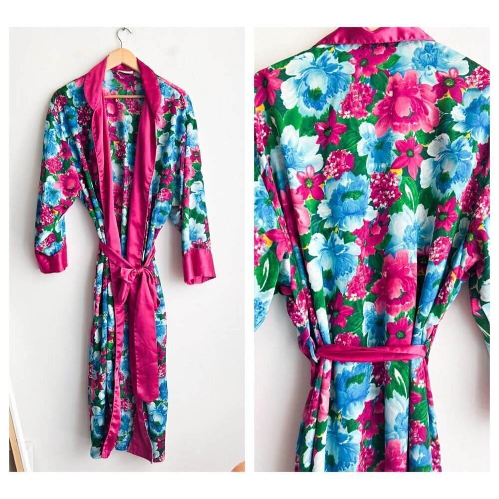 Vintage Victorias Secret Blue Pink Floral Robe M/L